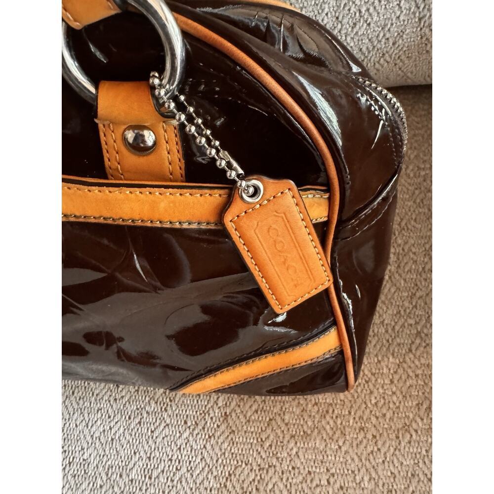 Patent Leather Coach Peyton Signature Embossed Satchel Brown/Tan F20065 - Picture 2 of 13